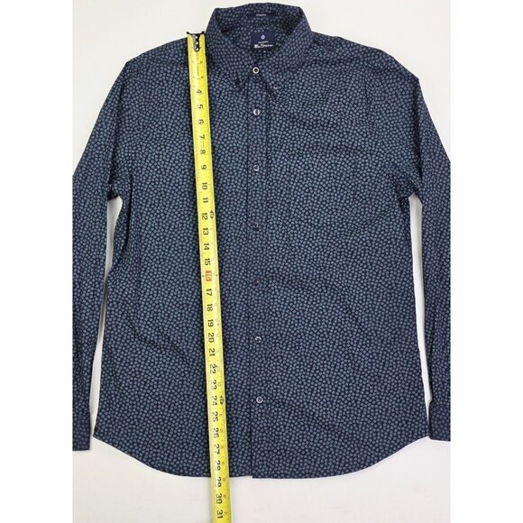 Ben Sherman Stretch Size Medium Mens Navy Lines Pattern Button Down Logo Shirt - Picture 9 of 10